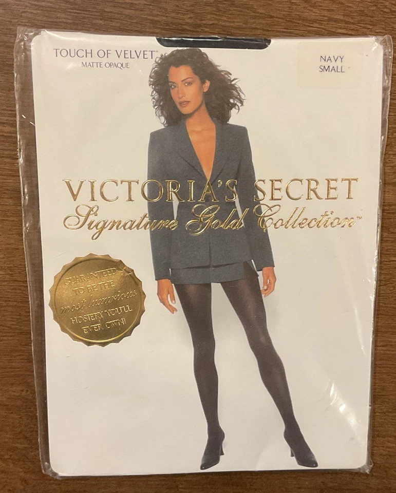 Pantimedias Victoria’s Secret Signature toque dorado de terciopelo azul marino talla pequeña nuevas con etiquetas Foto 1 de 4