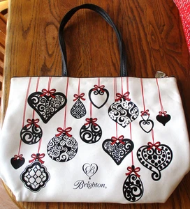 Brighton Large Holiday Gift Tote Bag w Silver Heart Charm Ornament Print Purse - Picture 1 of 5
