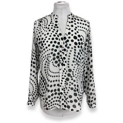 NWT New Directions Womens Polka Dot Blouse Petite Size PM Black White - Image 1 of 4