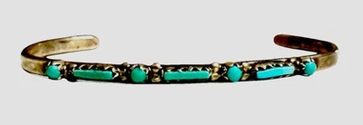 Zuni Vtg Snake Eye AND Needlepoint Sterling Silver Turquoise Cuff Bracelet 5” ❤️ - Image 1 of 4