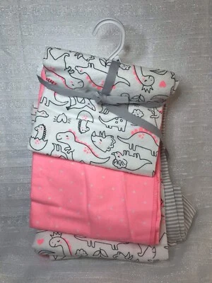 Carter's 4-Pack Pink Dinosaur Receiving Blanket Set Pink White Hearts Dino NWOT - Image 1 of 4