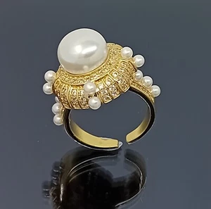 18K Gold Filled Stunning Italian Simulated Pearl 18ct GF Regal Ring Size 6 - Picture 1 of 15