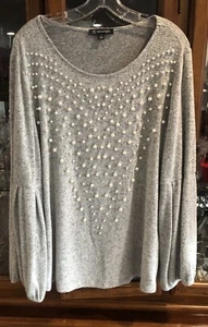 Inc International Concepts Women’s Gray Sweater Pearl Accents Size 2X Plus EUC - Picture 1 of 15