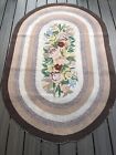 ANTIQUE 1920'S LARGE AMERICAN HAND HOOKED FLORAL OVAL RUG 70" x 46"
