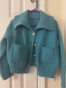 Kids Long Sleeve Button Front Cardigan Color Teal - Size 10 - Picture 1 of 4