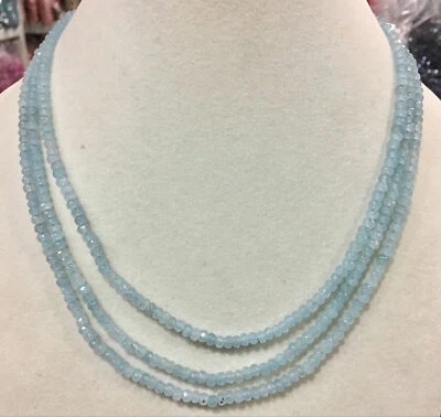 Collar 3 filas 4x6mm facetado azul claro aguamarina gemas cuentas rondelle 17-19"" Foto 1 de 3