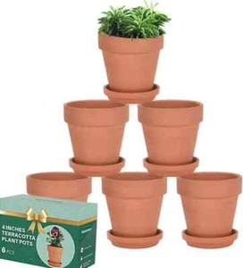 Vensovo 4 Inch Terracotta Plant Pots with Saucer - 6 Pack Clay Flower Pots with - Picture 1 of 4