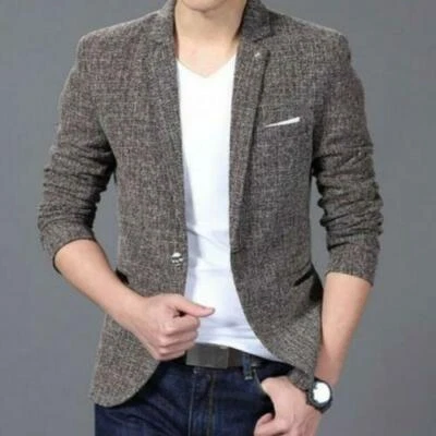 Men Spring Coats One Button Slim Fit Solid Lapel Youth Casual Blazer Outwear Hot - Image 1 of 4