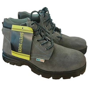 SUEDE LEATHER SAFETY WORK BOOTS RUBBER SOLE STEEL TOE CAP builder rigger grey - Picture 1 of 1