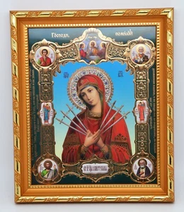 Ikone Gottesmutter Siebenpfeilige икона Богородица Семистрельная 20,5x18x1,7 cm - Bild 1 von 1