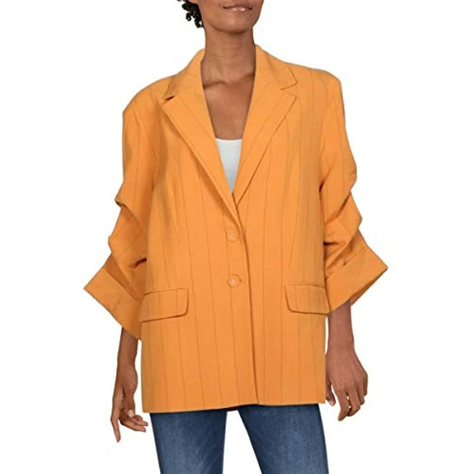 $99 Danielle Bernstein Womens Woven 3/4 Sleeves Two-Button Blazer Orange Small - Image 1 of 1
