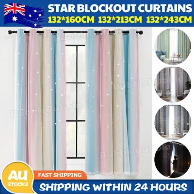 Blockout Curtains Star Thermal 2 Layer Blackout Curtains Fabric Eyelet Bedroom - image 1 of 4
