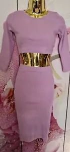 AMAZING COTTON RIBBED PURPLE LADIES TOP SKIRT OUTFIT SET SIZE S EUR 36 SIZE UK 8 - Picture 1 of 2