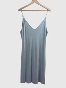 Lounge Dress By Double Zero Sz L Spaghetti Strap Gray Micro Ribbed Stretchy - Picture 1 of 7