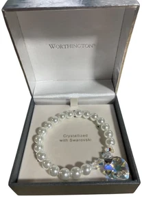 Pulsera de perlas Worthington Swarovski con dije de corazón de cristal en caja de regalo - Imagen 1 de 7