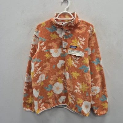 Patagonia Synchilla Snap T Orange Sunmer Flowers Fleece Sweater Jumper Large - Image 1 of 4