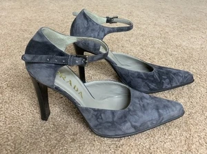 Prada Black Suede Leather High Heel Sandals Size 36 Gray - Picture 1 of 10