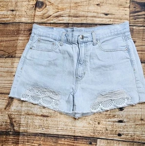 American Eagle Outfitters Women's Jean Shorts Size 8 Raw Hem Lace Embroidered - Picture 1 of 8