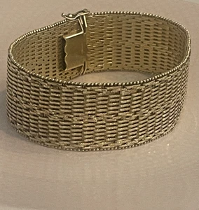 Veronese 8” Sterling Silver Gold Clad Big Basket Weave Bracelet ITALY 925 - Picture 1 of 21