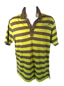 $4 T-Shirt Series - Quiksilver Striped Polo Shirt Green Brown (Flawed) - Large - Picture 1 of 8
