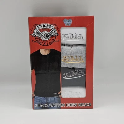 4 Pack VON DUTCH White Gray Black Cotton Crew Neck T-Shirt Set Men's S M L - Image 1 of 4