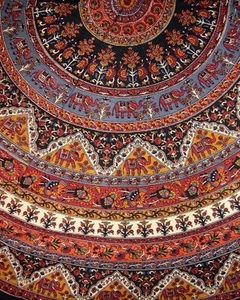 Indian Mandala Print Round Cotton Tablecloth 76" Brown - Picture 1 of 2