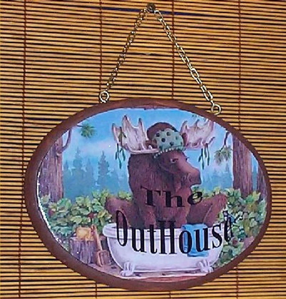 Letrero de placa de pared de alce puerta de casa de campo cabaña de madera Foto 1 de 1