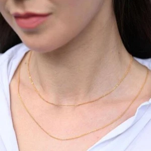 14K Gold Plated Shiny Cable Chain Necklace Fashion Choker Female Girls Jewelry - Picture 1 of 7