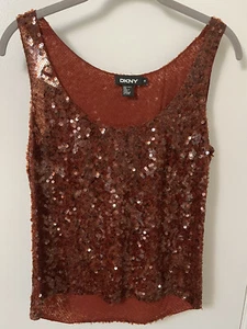DKNY Womens Silk Sequin Sleeveless Tank Top Rust Carmel Size 8 - Picture 1 of 9