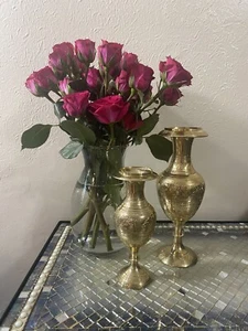 Impressive 8 Inch & 6 Inch Tall Solid brass flower vase Set. - Picture 1 of 3