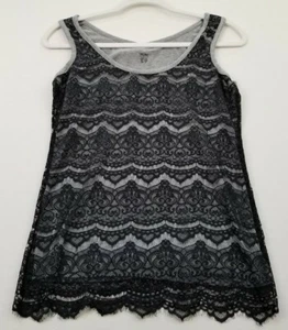 Camiseta sin mangas Mossimo para mujer S pequeña negra gris encaje cuello redondo sin mangas romántica - Imagen 1 de 9