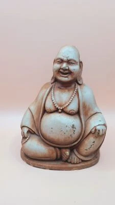VINTAGE ESTÁTUA DE BUDA BARRIGA DE PANELA FELIZ SENTADO RINDO FIGURA - Imagem 1 de 4