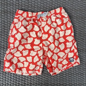 Tom & Teddy Swim Trunks Shorts Boys Size 9/10 Red Seashells Pockets Swimsuit - Picture 1 of 8