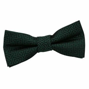 Dark Green Boys Bow Tie Woven Greek Key Adjustable Pre-Tied Bowtie by DQT - Picture 1 of 1