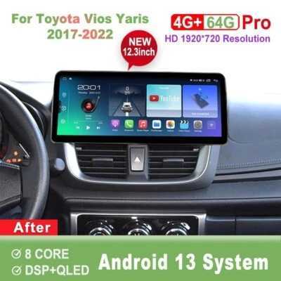 12.3 inch Screen Android Car Radio For Toyota Vios Yaris 2017-2022 Head Unit - Image 1 of 4