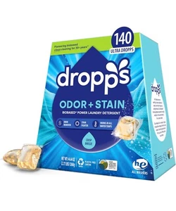 Dropps Odor & Stain Biobased Power Laundry Detergent Pod Clean & Crisp 140 Count - Picture 1 of 1