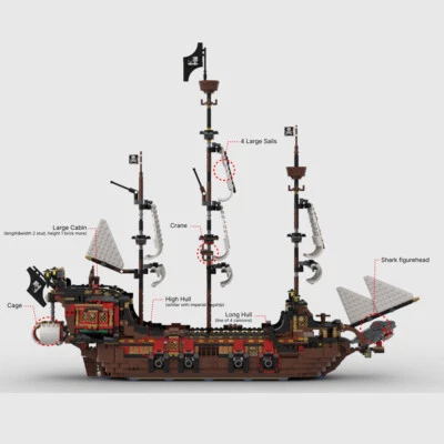ZITIANYOUBUILD Ship with Crane and Cage, Large Cabin and 4 Large Sails 2405 - Image 1 of 3