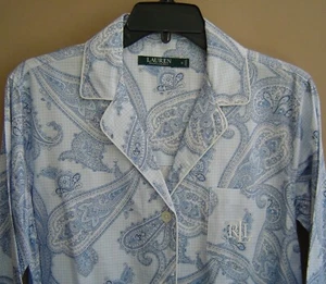 NUEVO CON ETIQUETAS $59 RALPH LAUREN Talla S ALGODÓN SATÉN SU CAMISA DE DORMIR Azul Cachemira LN31732 - Imagen 1 de 5