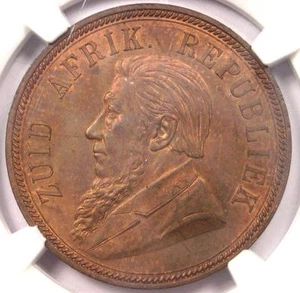1892 South Africa Zar Penny KM-2 - NGC MS62 - Rare BU MS Certified Coin! - Picture 1 of 4