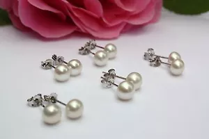 6mm Blanco Auténtico Agua Dulce joyas perlas pendientes de botón Plata 925 - Imagen 1 de 1