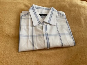 TOPMAN BLUE/WHITE LARGE CHECK COTTON SHORT SLEEVE SHIRT SIZE L /46” - Picture 1 of 8