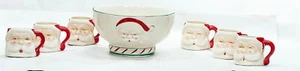Rare Vintage Christmas Winking Santa Punch Bowl, Hot Cocoa, 6 Mug Set MCM - Picture 1 of 19