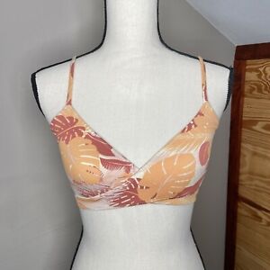 L*SPACE Chloe Wrap Bikini Top Textured Orange Pink Red Palm Leaf Print Small
