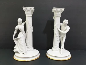 Franklin Mint The Romeo and Juliet Fine Porcelain Candlestick Holders - Set of 2 - Picture 1 of 9