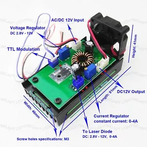 445nm 450nm 1W ~ 3.8W módulo láser azul placa controlador 12V/TTL/disipador térmico/ventilador - Imagen 1 de 7