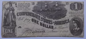 1862 $1 Confederate States of America T-44 fine - Picture 1 of 2
