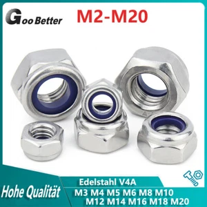 Selbstsichernde Muttern Edelstahl V4A Sechskant Stoppmuttern M3-M20 DIN 985 M8 - Bild 1 von 10