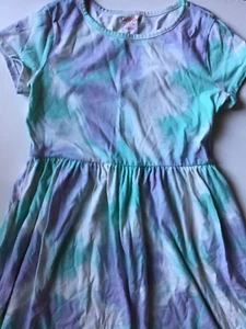Girls Dress Cat & Jack Size Large 10-12 Short Sleeve Casual Purple Aqua Tie Dye - Picture 1 of 11