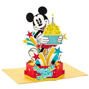 PUNZE Geburtstagskarte ~ Papierwunder 3D POP UP Disneys Mickey Mouse mit Cupcake - Bild 1 von 3