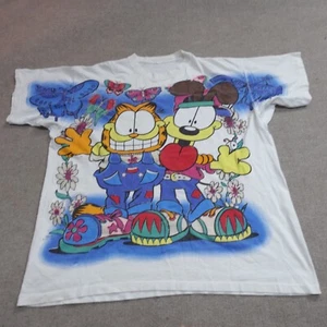 Vintage Garfield Odie Shirt 2XL White 1990s Single Stitch - Picture 1 of 9